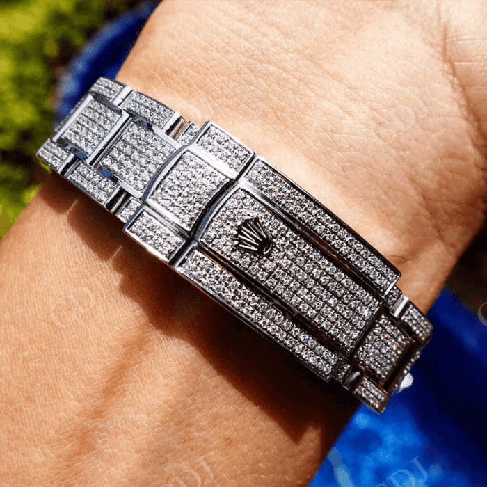 Rolex Oyster Custom Moissanite Blue Face Watch customdiamjewel