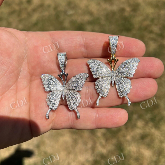 Round Cut Diamond Gold Butterfly Hip Hop Pendant  customdiamjewel   