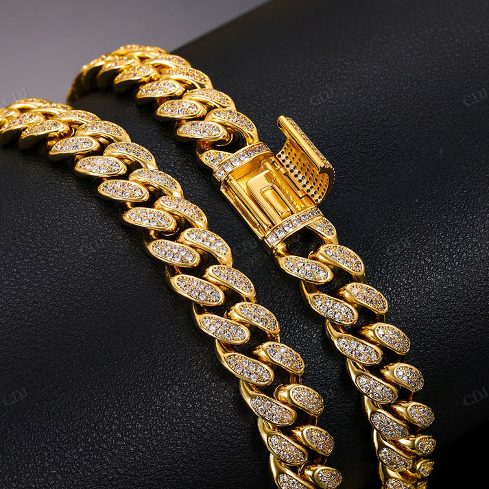 10K Gold 12MM VVS Moissanite Cuban Chain hip hop jewelry CustomDiamJewel