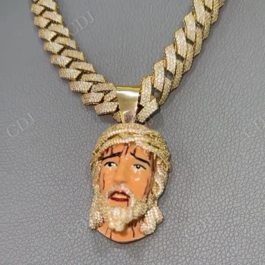 10K Yellow Gold Jesus Face Hip Hop Diamond Pendant hip hop jewelry CustomDiamJewel   