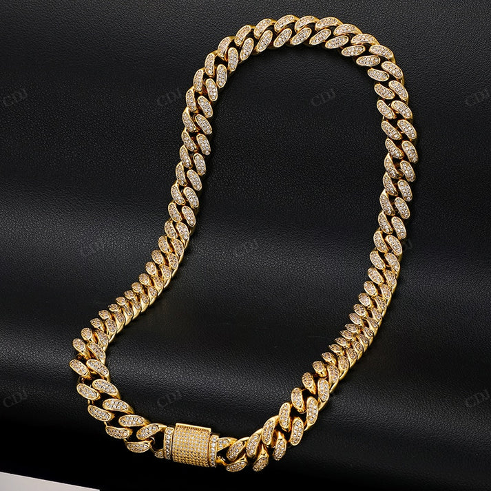 10K Gold 12MM VVS Moissanite Cuban Chain hip hop jewelry CustomDiamJewel