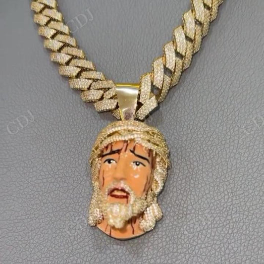 Gold Plated VVS Moissanite Diamond Jesus Face Pendant hip hop jewelry CustomDiamJewel   