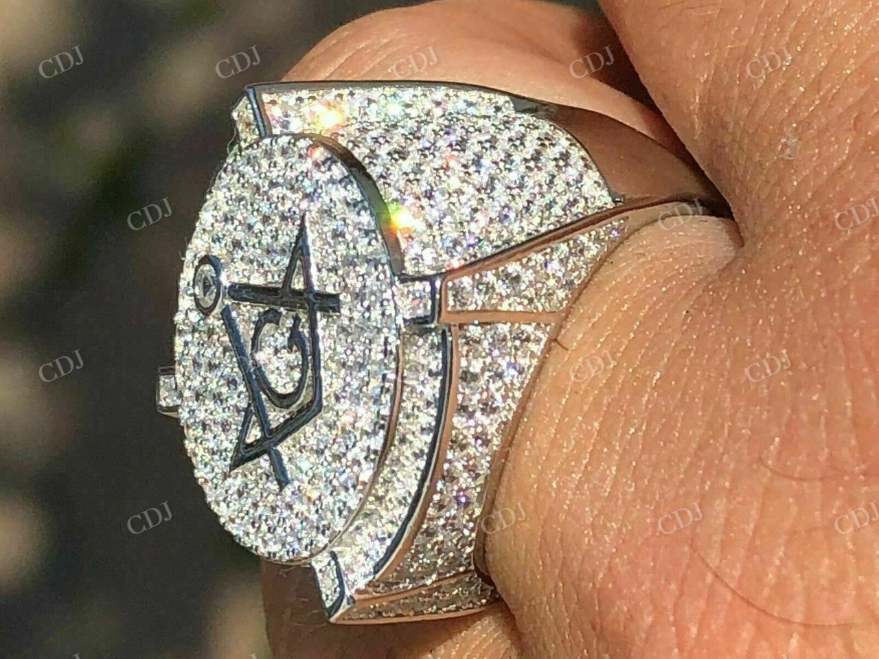 Men's Iced Diamond Mason Hip Hop Ring  customdiamjewel   