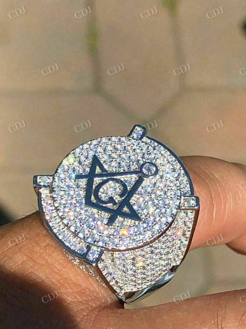Men's Iced Diamond Mason Hip Hop Ring  customdiamjewel   