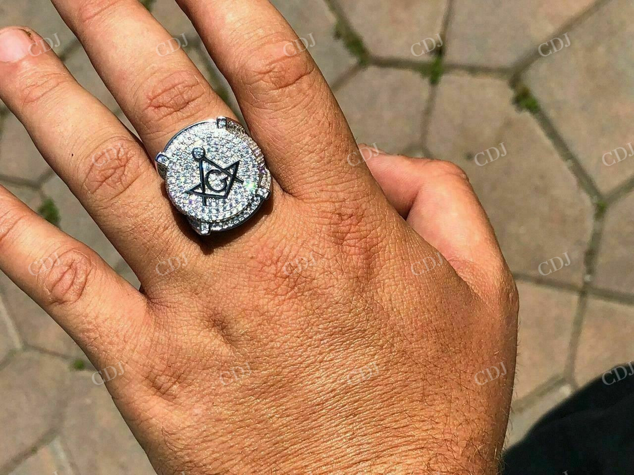 Men's Iced Diamond Mason Hip Hop Ring  customdiamjewel   
