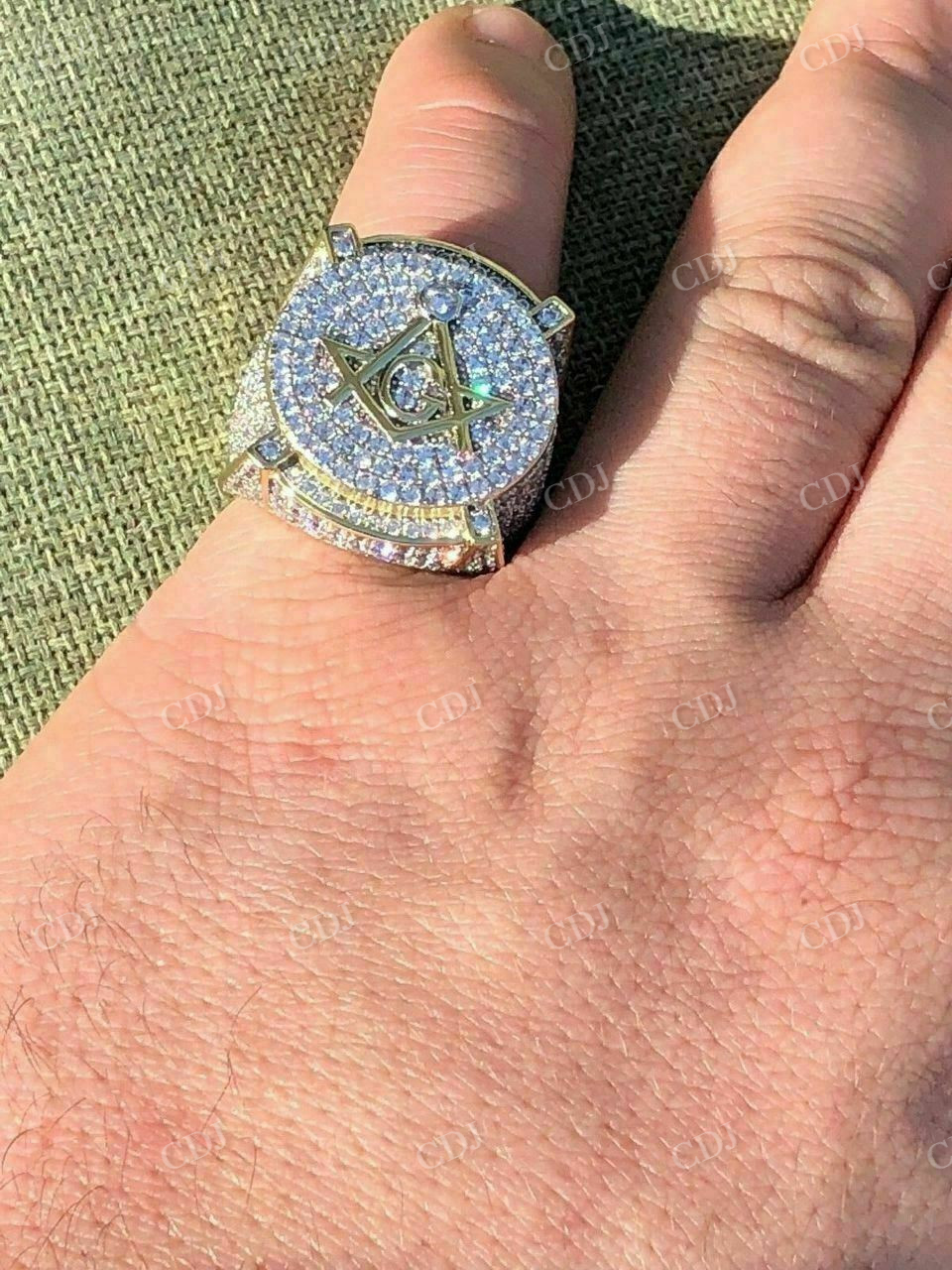 Men's Iced Diamond Mason Hip Hop Ring  customdiamjewel   