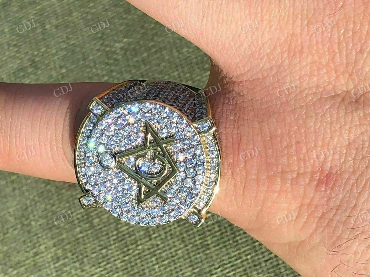 Men's Iced Diamond Mason Hip Hop Ring  customdiamjewel   