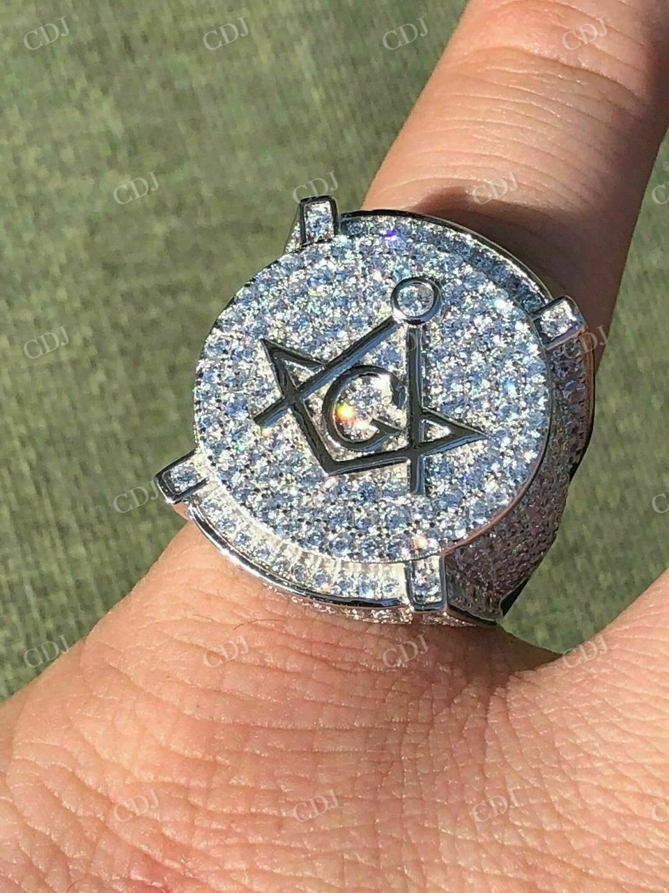 Men's Iced Diamond Mason Hip Hop Ring  customdiamjewel   
