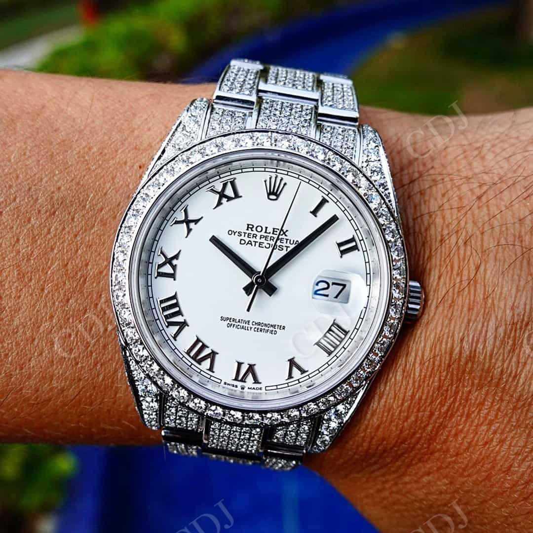 Small Bezel Rolex Date Just Moissanite Watch customdiamjewel
