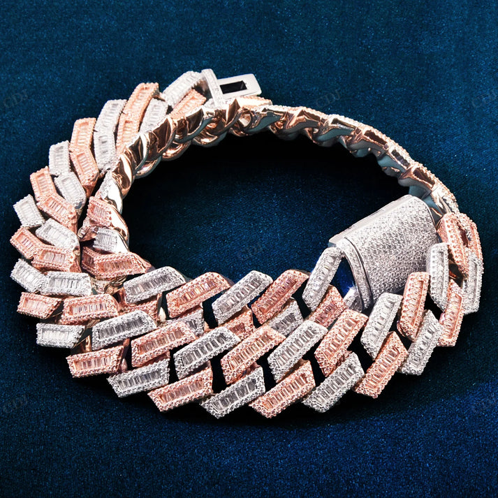 17mm Two Tone Baguette Diamond Link Cuban Chain hip hop jewelry CustomDiamJewel