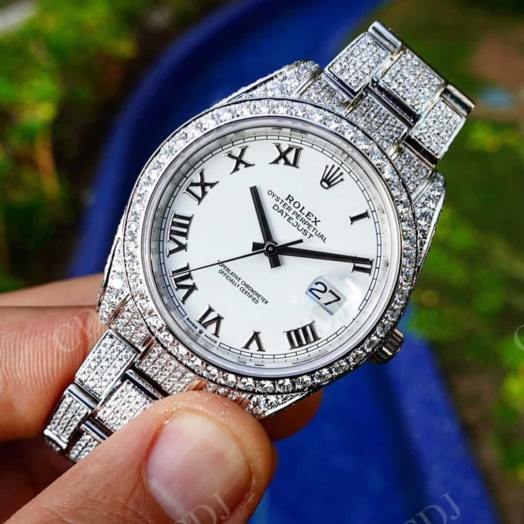 Small Bezel Rolex Date Just Moissanite Watch customdiamjewel