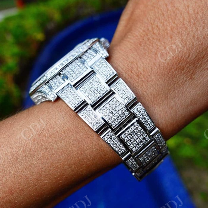 Small Bezel Rolex Date Just Moissanite Watch customdiamjewel