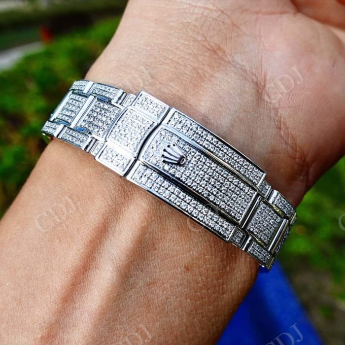 Small Bezel Rolex Date Just Moissanite Watch customdiamjewel