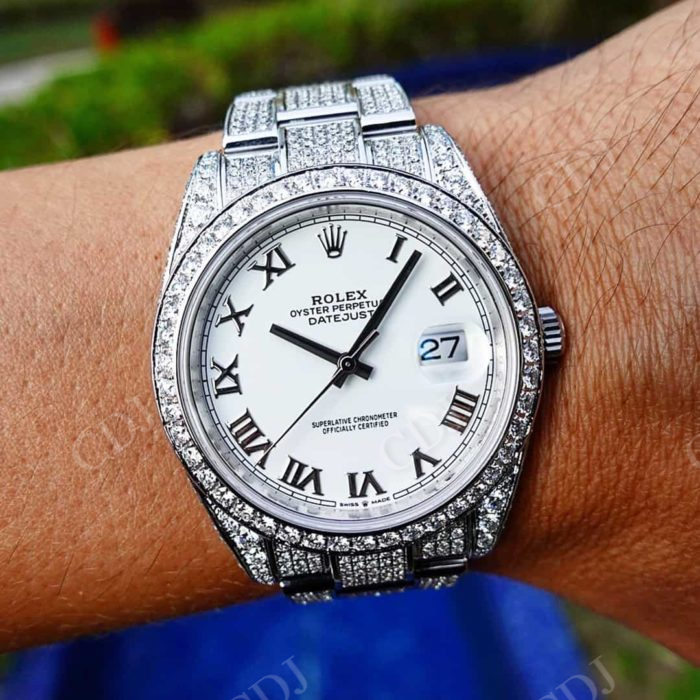 Small Bezel Rolex Date Just Moissanite Watch customdiamjewel