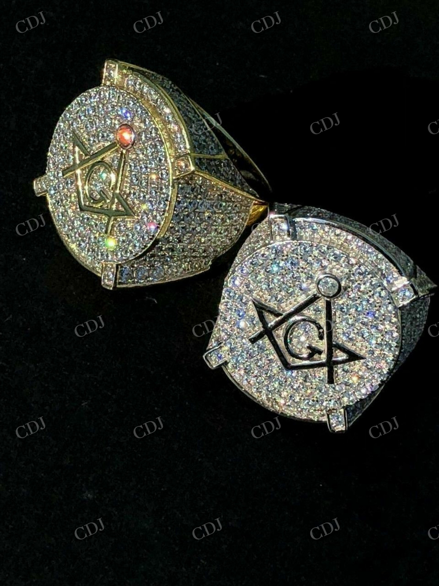 Men's Iced Diamond Mason Hip Hop Ring  customdiamjewel   