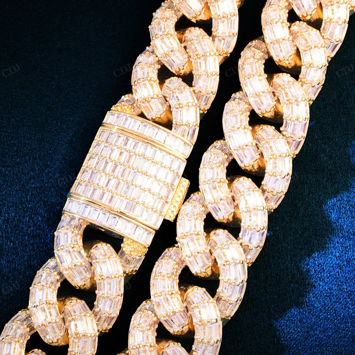 21MM Baguette Diamond Two Tone Cuban Chain hip hop jewelry CustomDiamJewel