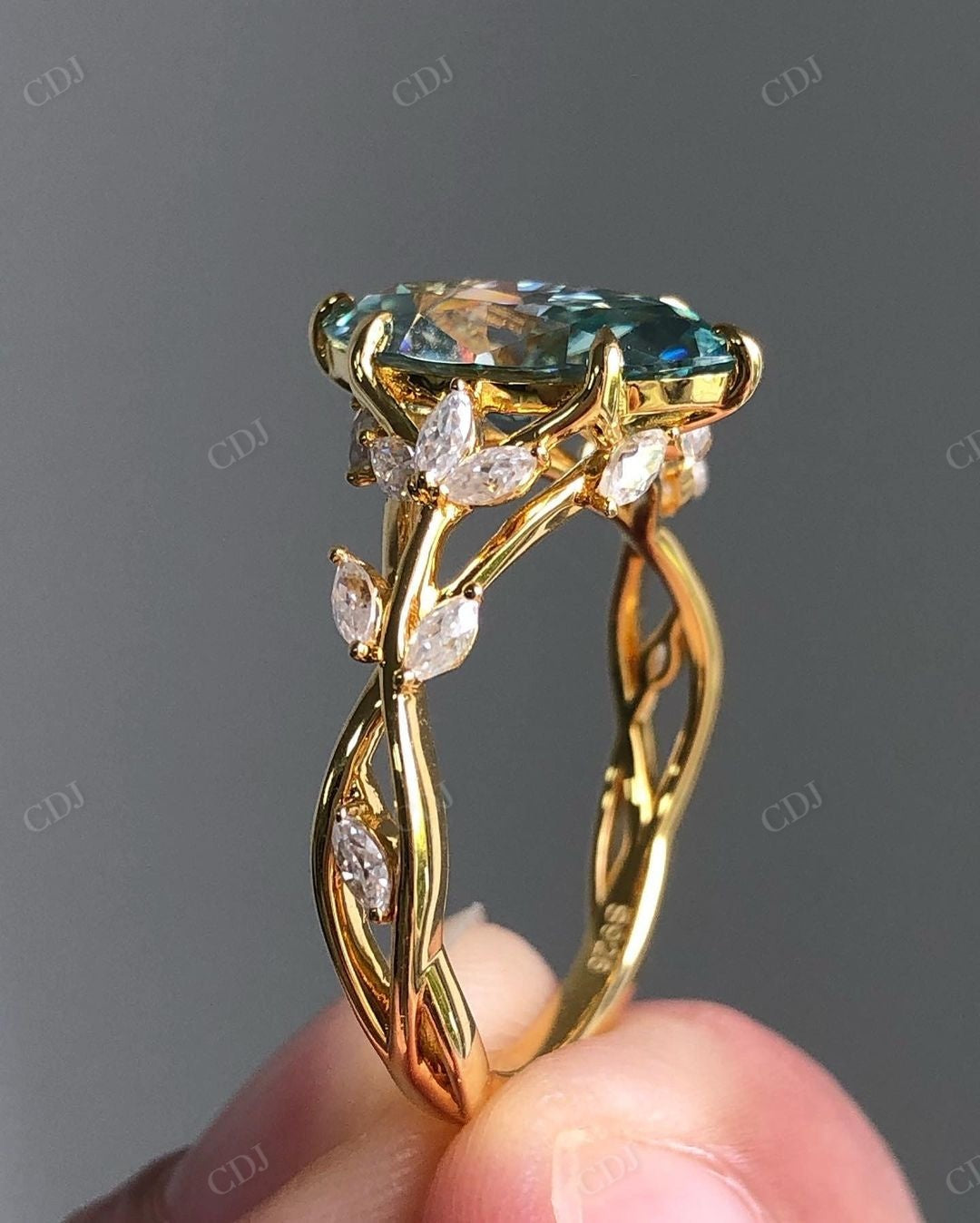 Marquise Cut Blue Moissanite Floral Diamond Ring