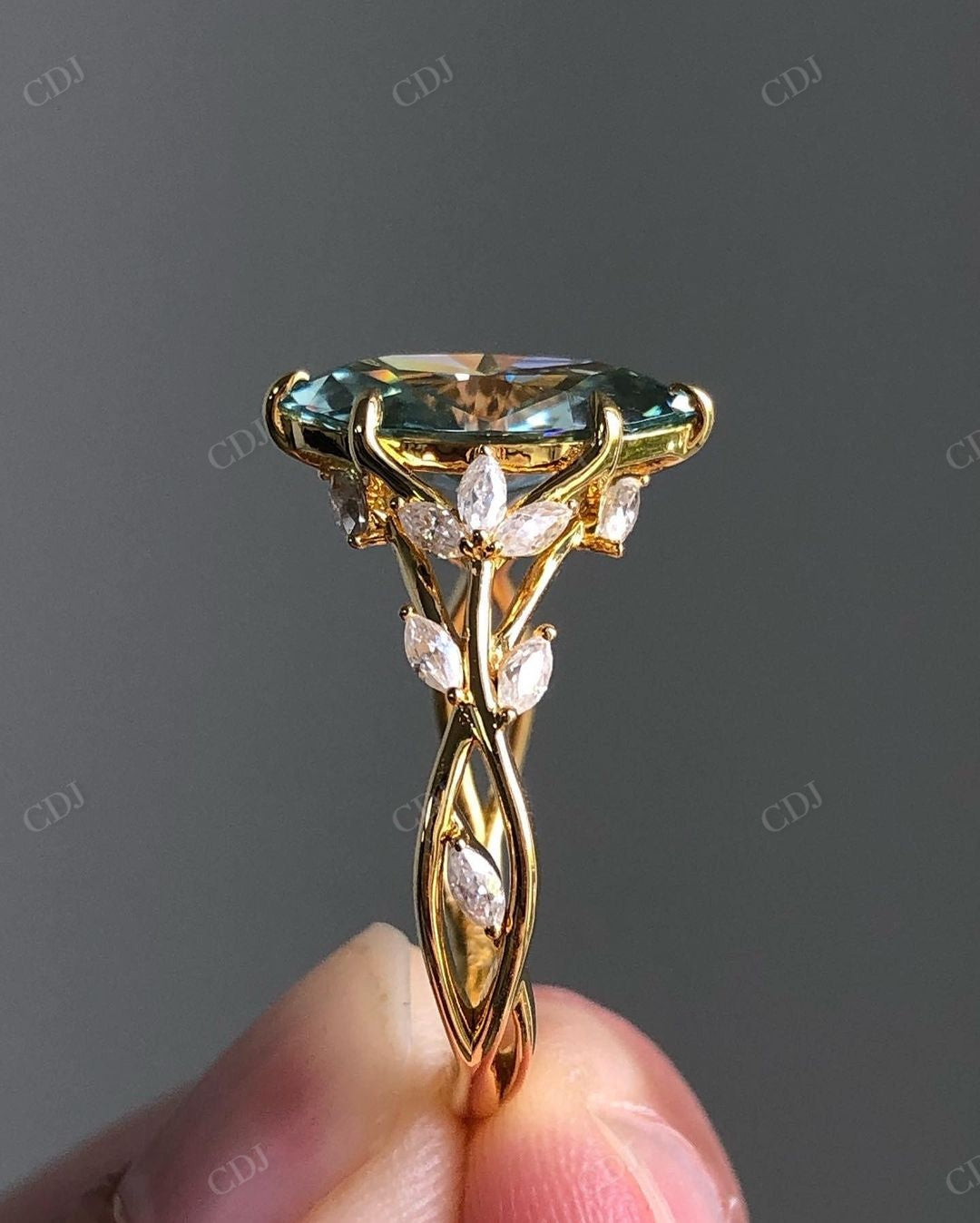 Marquise Cut Blue Moissanite Floral Diamond Ring