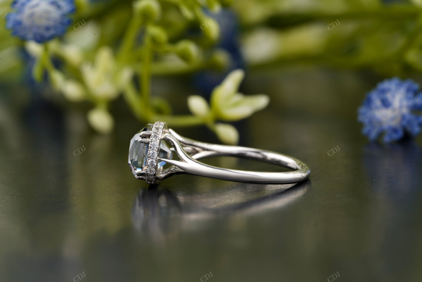 Cushion Moissanite Diamond Milgrain Halo Ring