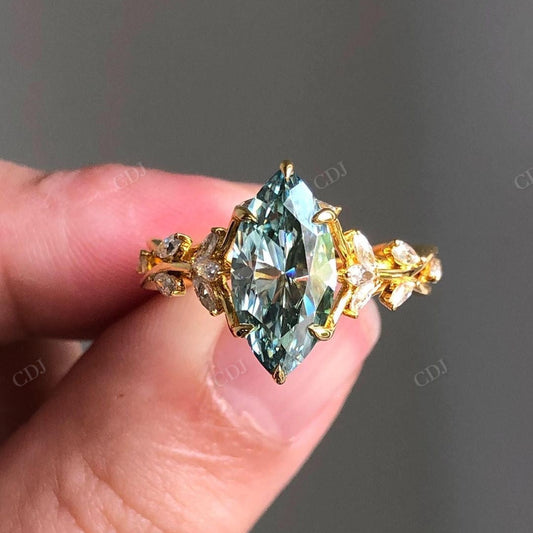 Marquise Cut Blue Moissanite Floral Diamond Ring