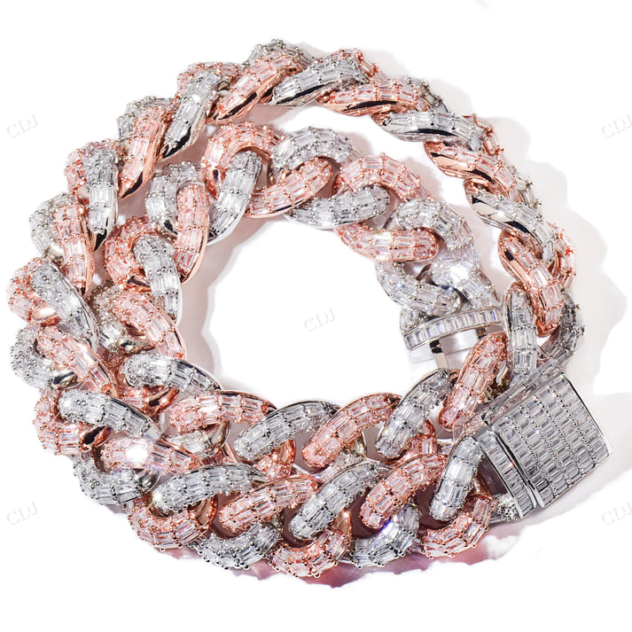 21MM Baguette Diamond Two Tone Cuban Chain hip hop jewelry CustomDiamJewel