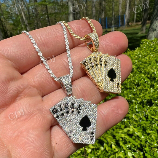 Round Diamond Cards Poker Deck Royal Flush Ace Pendant customdiamjewel