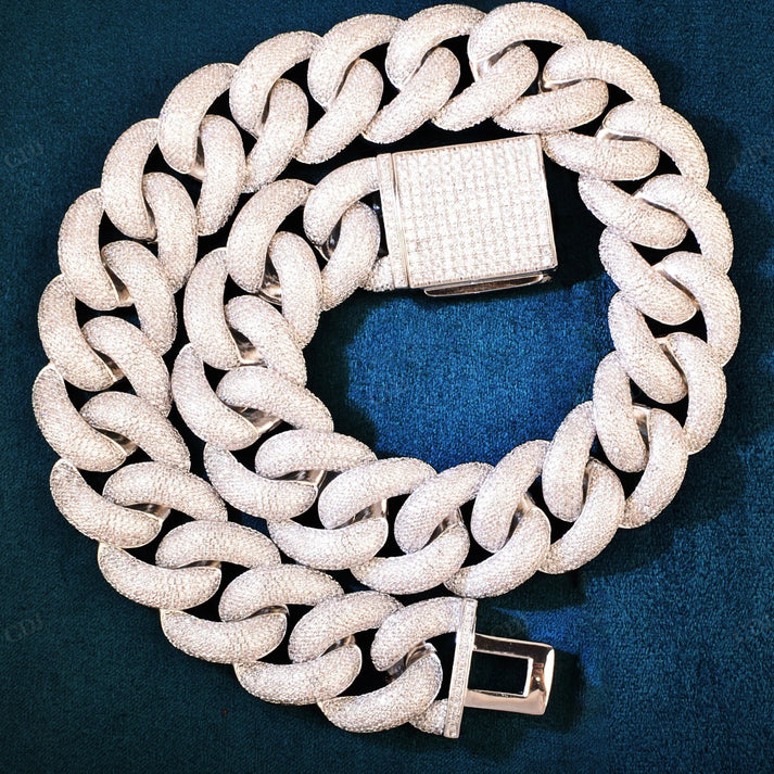 25mm Iced Out Micro Diamonds Silver Cuban Link Chain hip hop jewelry CustomDiamJewel