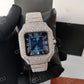 Blue Dial Full White Cartier Santos Buss Down Watch customdiamjewel