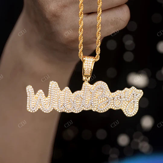 Best Price Sterling Silver Yellow Gold Plated Custom Cursive Name Pendant hip hop jewelry CustomDiamJewel