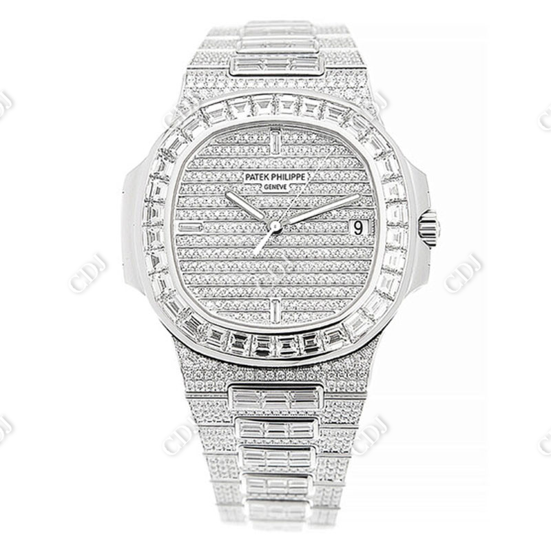 Custom Handmade Baguette & Round Diamond Patek Watch For Men's customdiamjewel