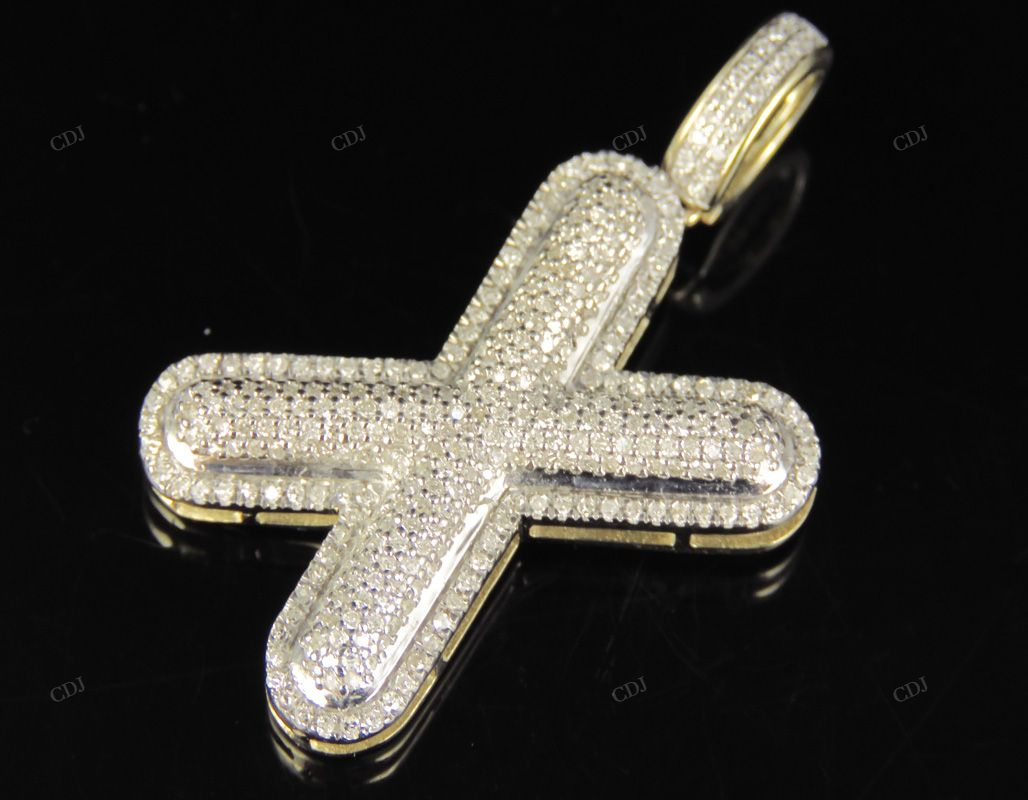 1.4" 0.90 CTW 14K Gold Natural Diamond Initial X Letter Pendant CustomDiamJewel