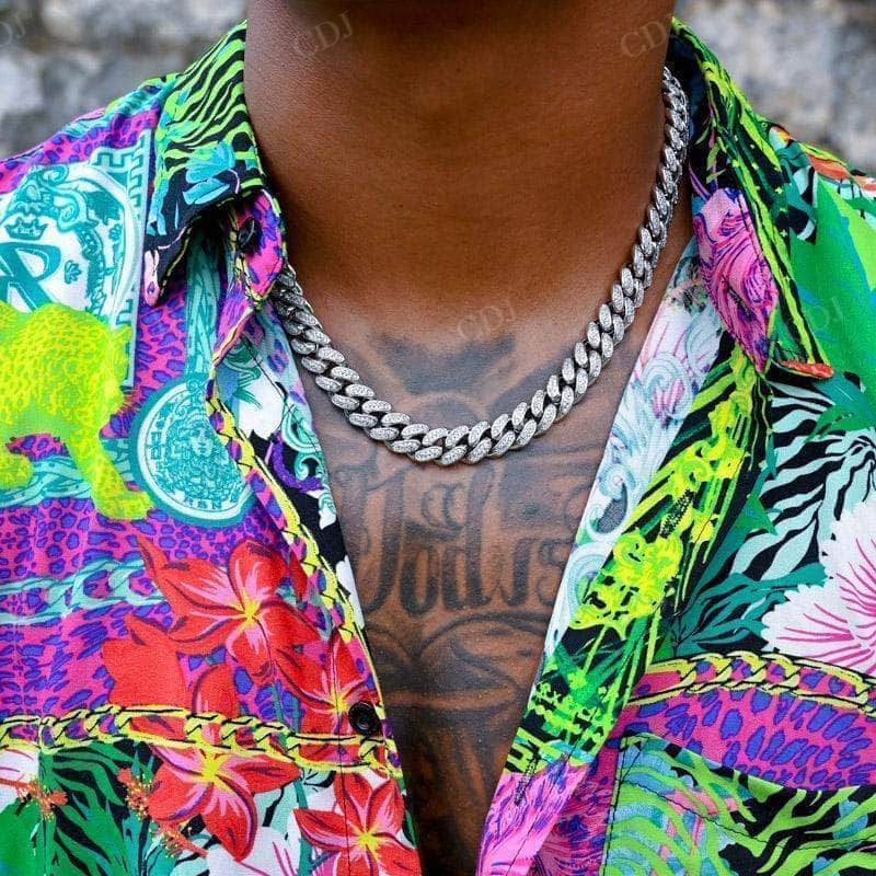 Sterling Silver Iced Out Hip Hop Men Cuban Link Chain  customdiamjewel   