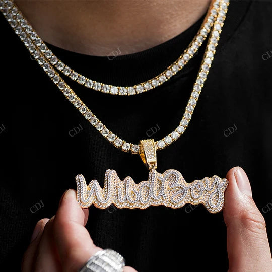Best Price Sterling Silver Yellow Gold Plated Custom Cursive Name Pendant hip hop jewelry CustomDiamJewel