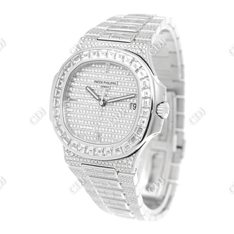 Custom Handmade Baguette & Round Diamond Patek Watch For Men's customdiamjewel