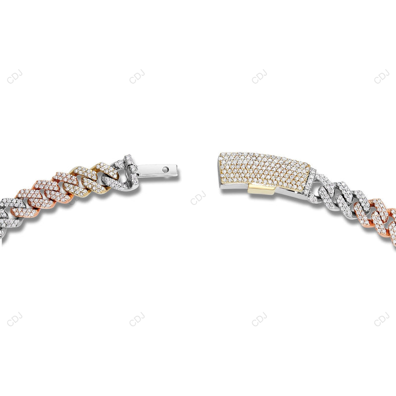 925 Silver Two Tone VVS1 Moissanite Cuban Link Chain CustomDiamJewel