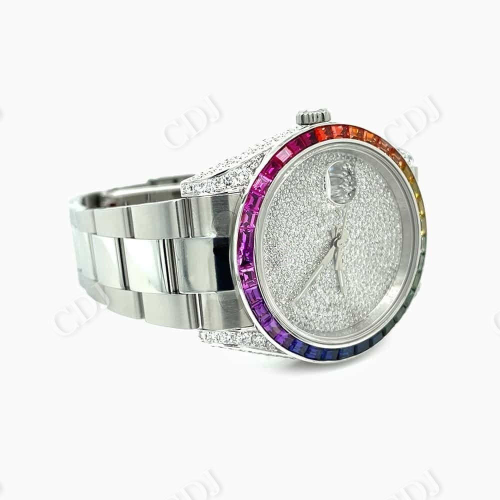 Rainbow Bezel Rolex Iced Out Moissanite Watch customdiamjewel