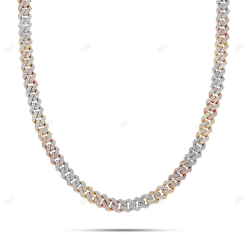 925 Silver Two Tone VVS1 Moissanite Cuban Link Chain CustomDiamJewel