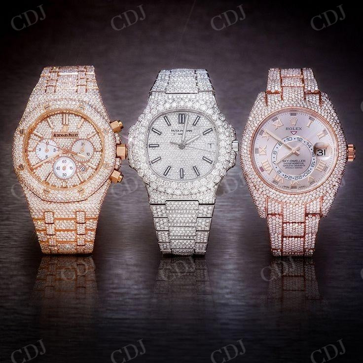 Full Iced Out Natural Diamond Studded Rolex Men's Wrist Watch With Roman Dial customdiamjewel