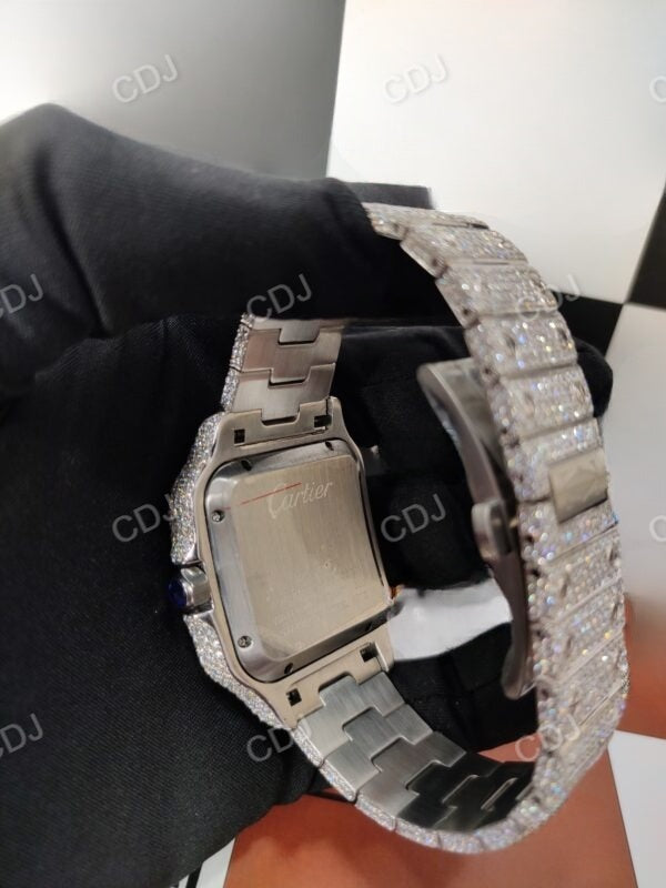 Blue Dial Full White Cartier Santos Buss Down Watch customdiamjewel