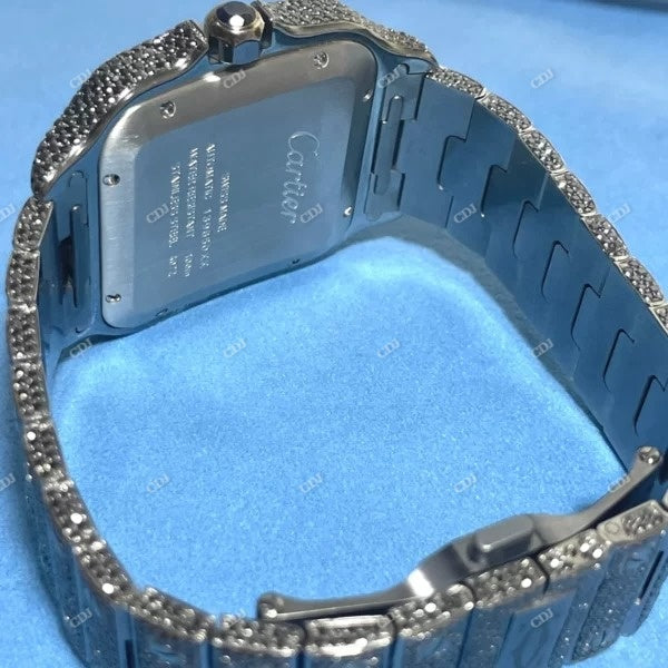 Cartier Santos Black & White Moissanite Diamond Watch customdiamjewel