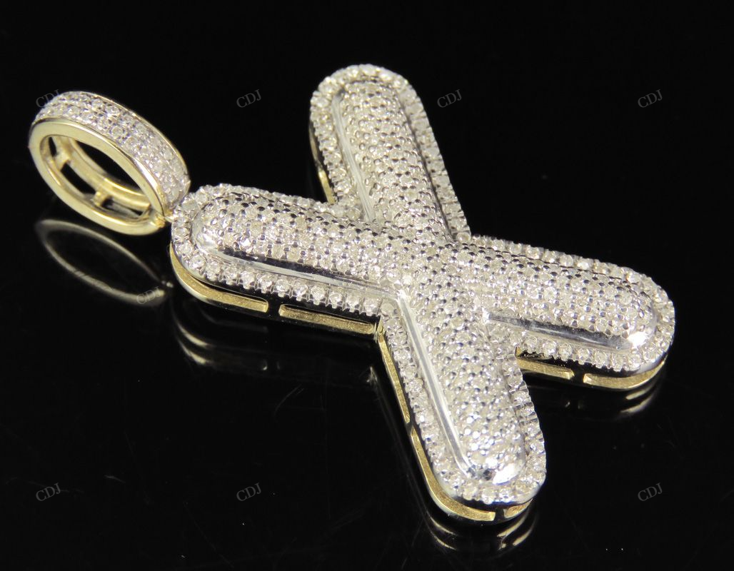 1.4" 0.90 CTW 14K Gold Natural Diamond Initial X Letter Pendant CustomDiamJewel