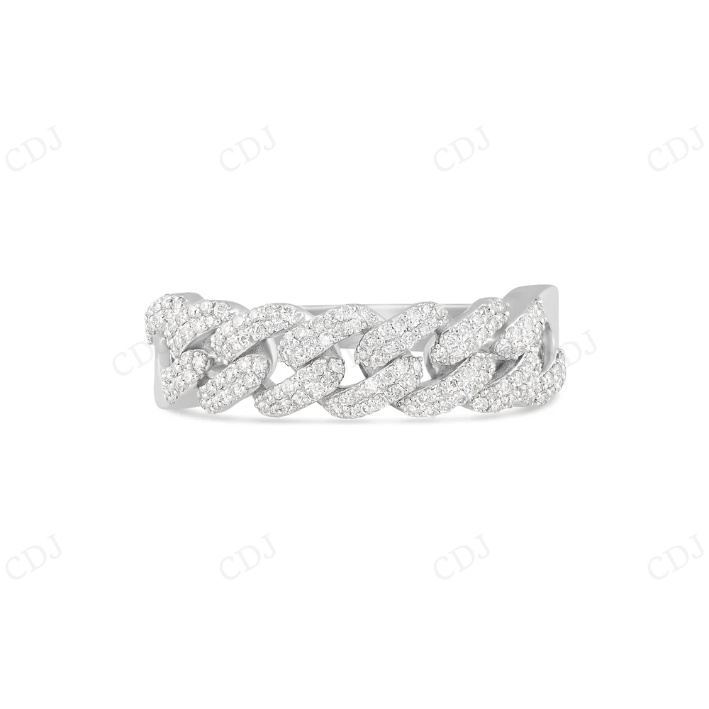 10K White Gold Cuban Lab Grown Diamond Band Ring hip hop jewelry CustomDiamJewel