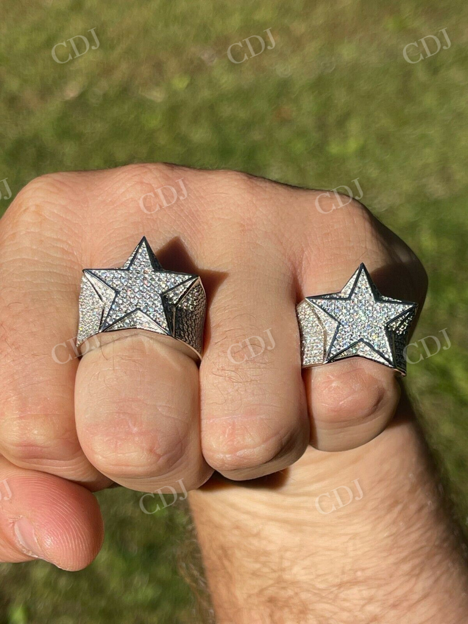 White Gold Ster Iced Hip Hop Ring  customdiamjewel   