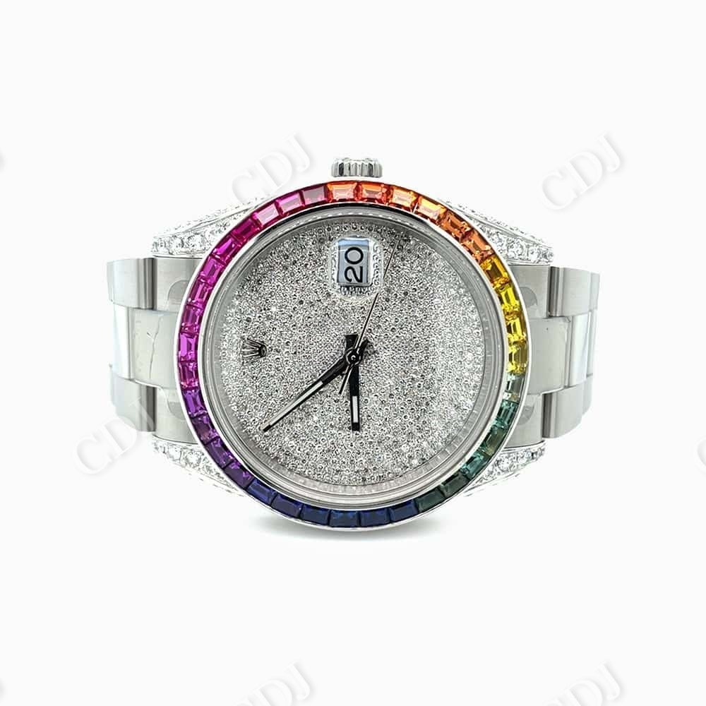 Rainbow Bezel Rolex Iced Out Moissanite Watch customdiamjewel