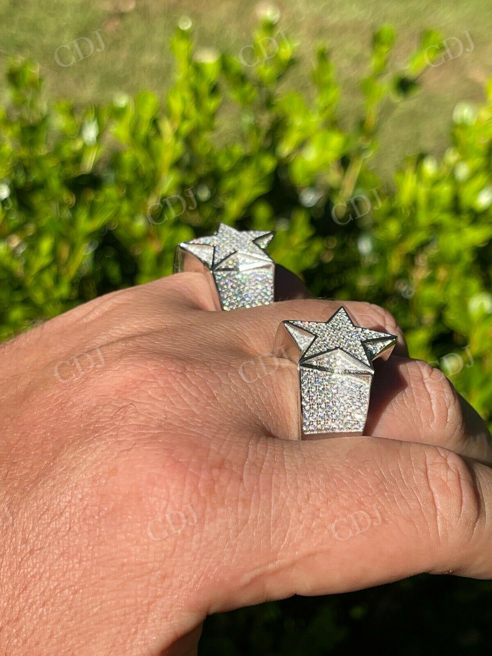 White Gold Ster Iced Hip Hop Ring  customdiamjewel   