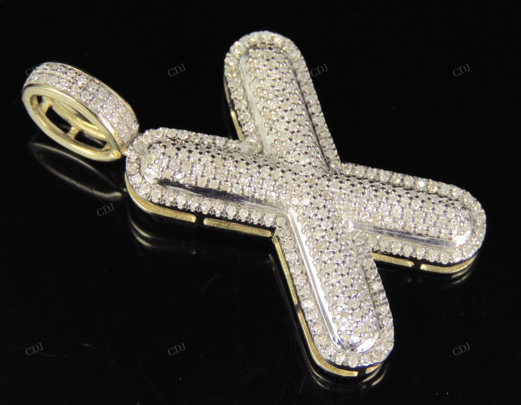 1.4" 0.90 CTW 14K Gold Natural Diamond Initial X Letter Pendant CustomDiamJewel
