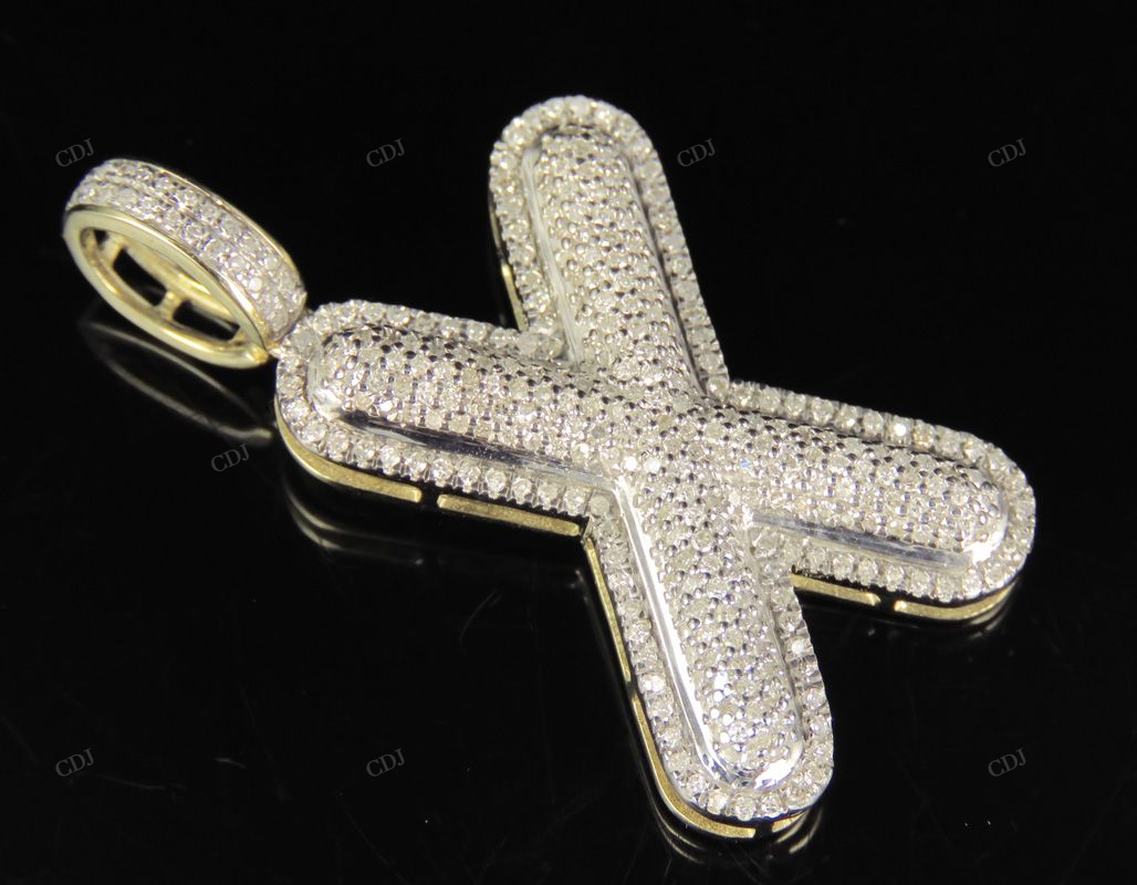 1.4" 0.90 CTW 14K Gold Natural Diamond Initial X Letter Pendant CustomDiamJewel