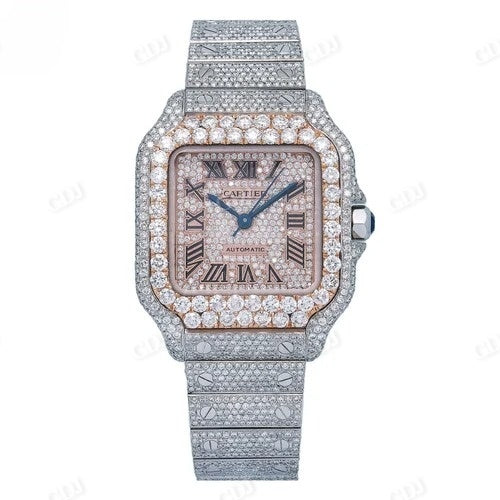 Iced Out Timepieces VVS Moissanite Rose White Cartier Watch customdiamjewel