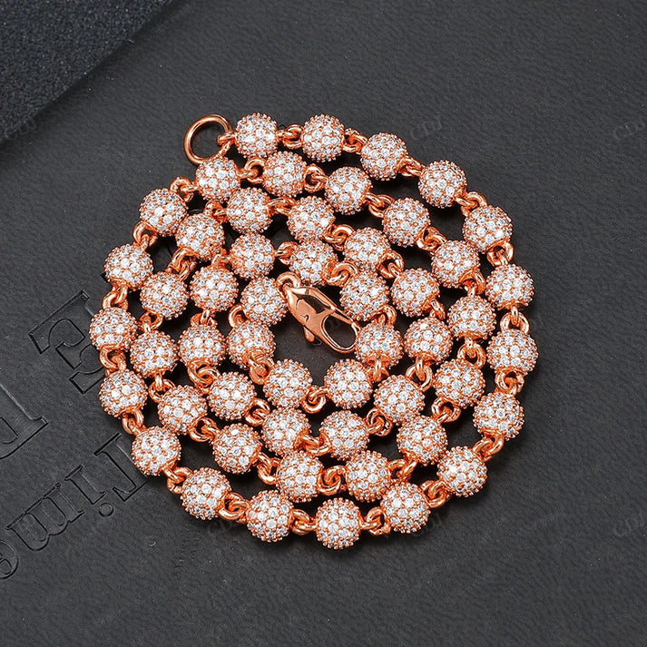 6MM Iced Out Ball Design Rose Gold Chain hip hop jewelry CustomDiamJewel