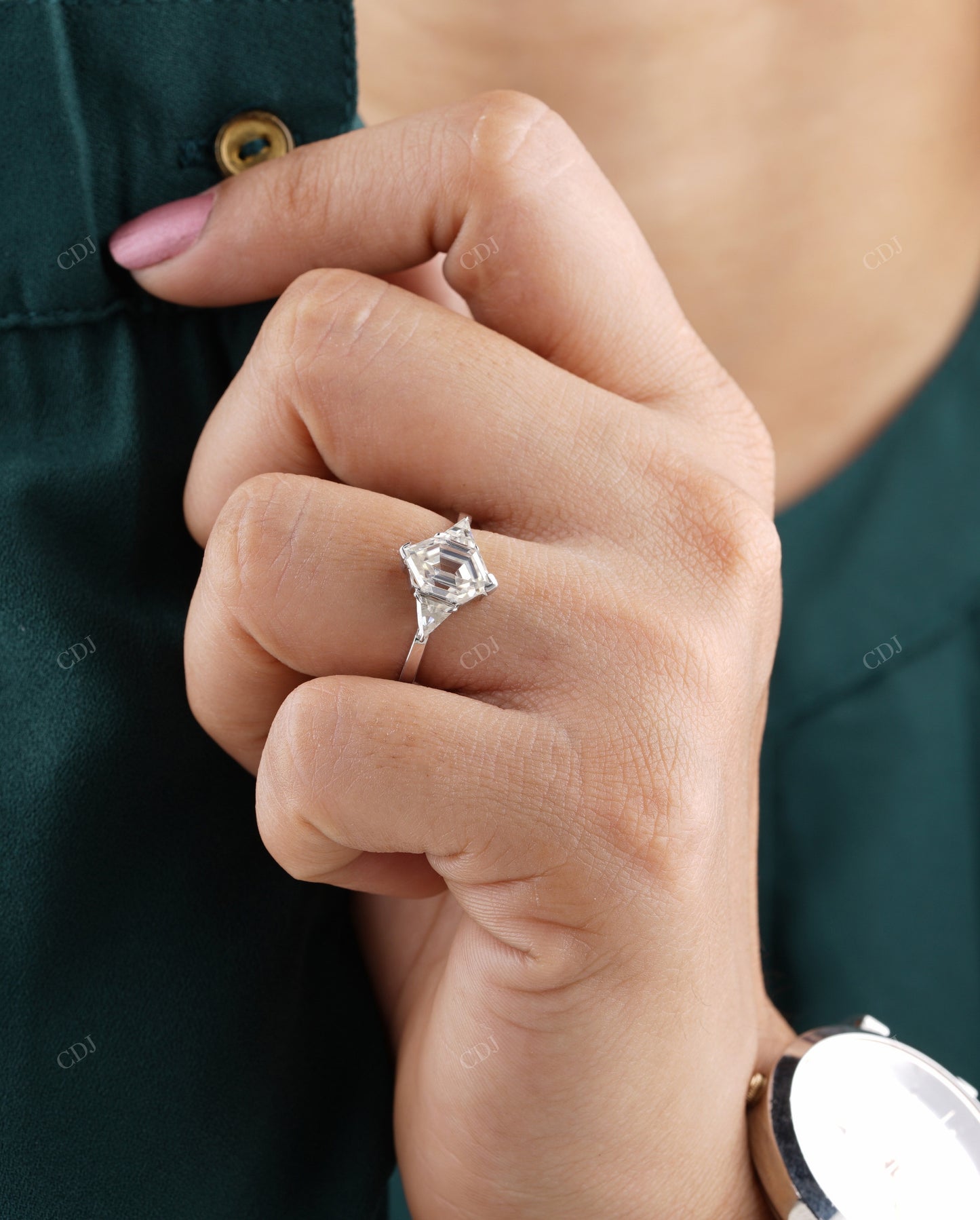Hexagon Cut Lab-Grown Diamond Ring